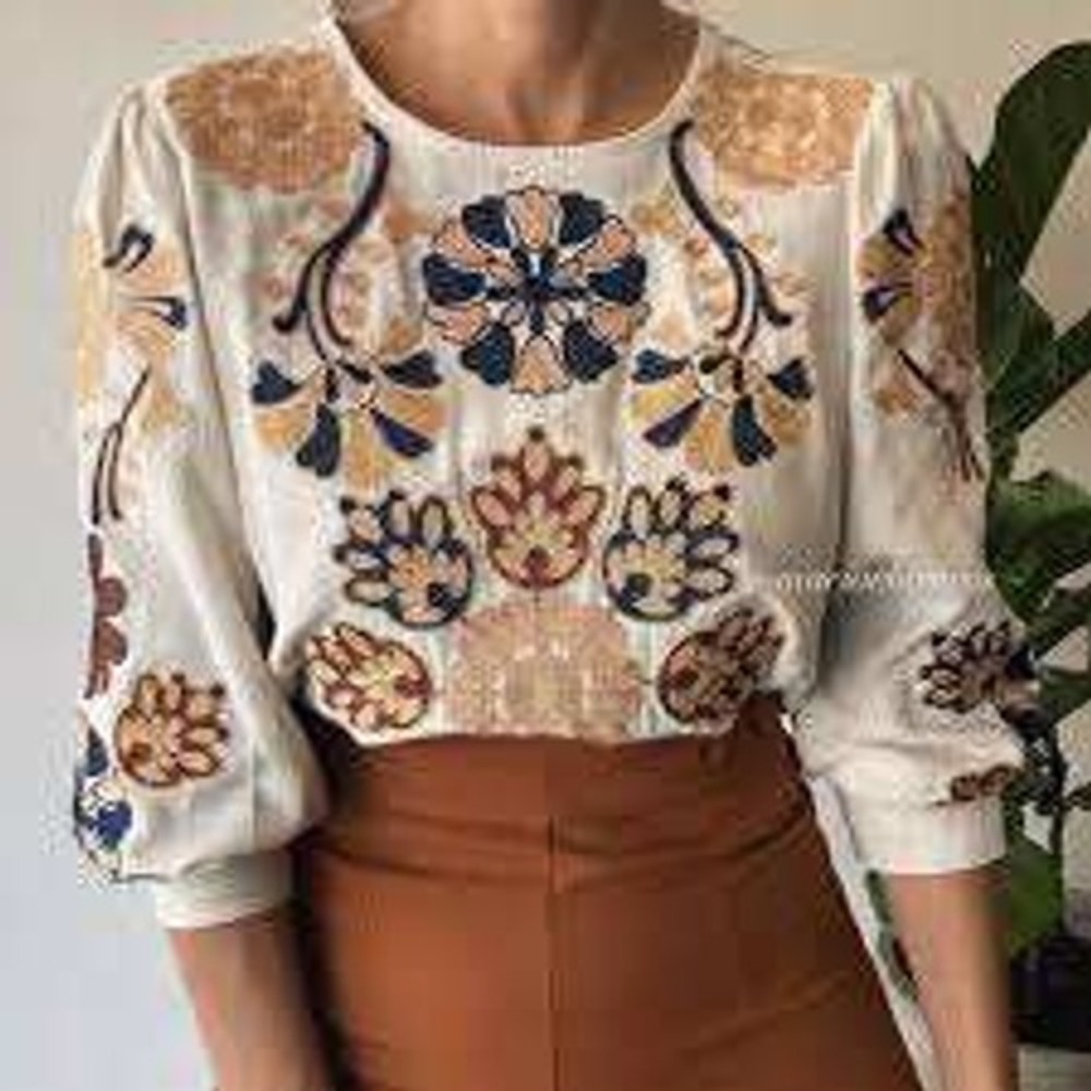 Pinch boho top floral embroidery high quality slow fashion SM peasant 70s retro